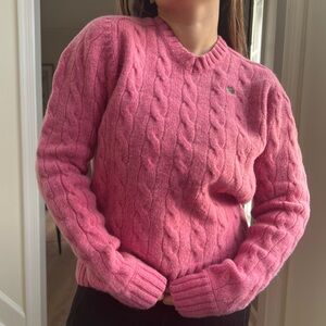 Vintage Abercrombie & Fitch Pink Cable Knit Sweater L Shetland Wool Cashmere